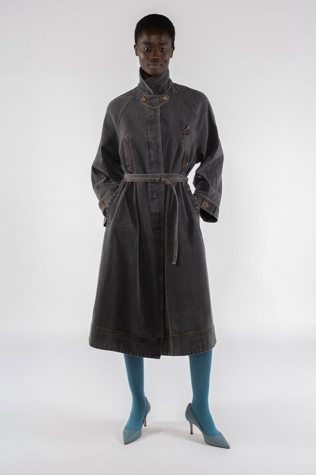 LONG DENIM TRENCH COAT 9288 - GREY - OOF WEAR