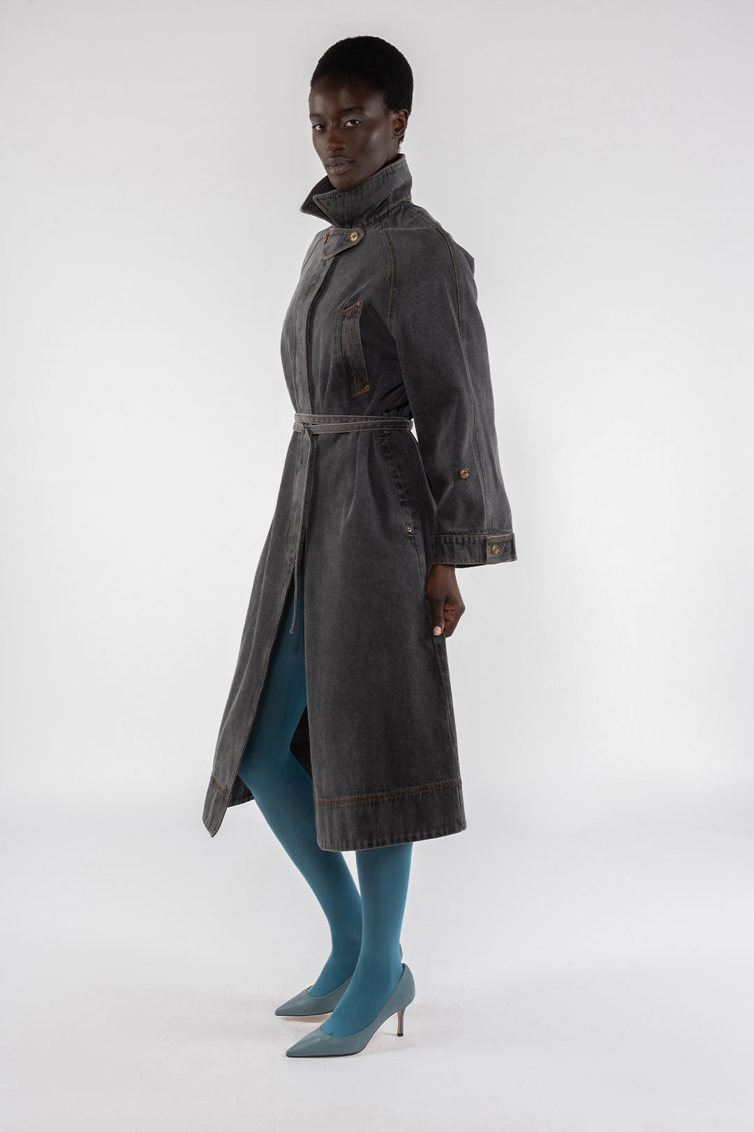 LONG DENIM TRENCH COAT 9288 - GREY - OOF WEAR