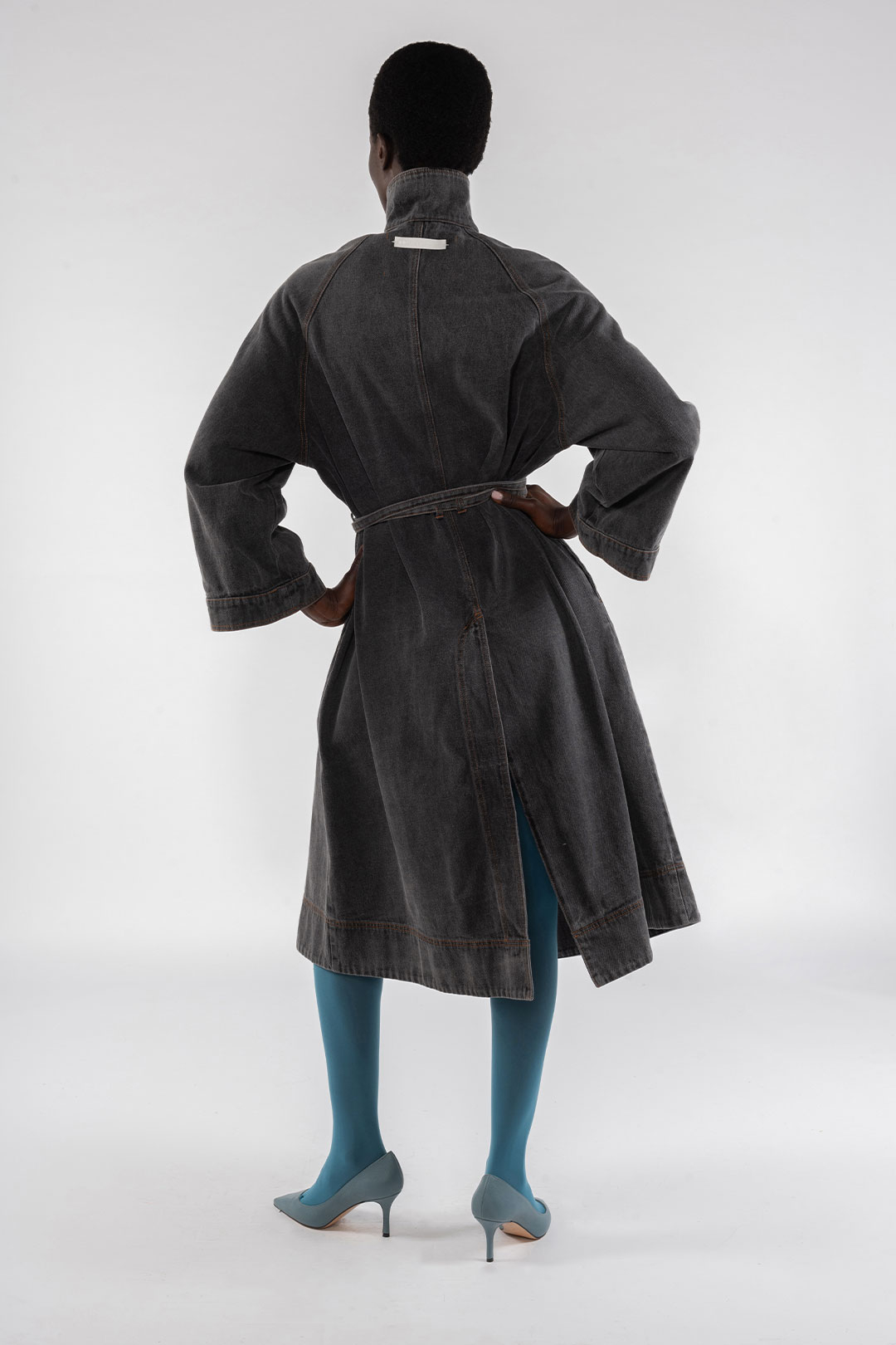 LONG DENIM TRENCH COAT 9288 - GREY - OOF WEAR