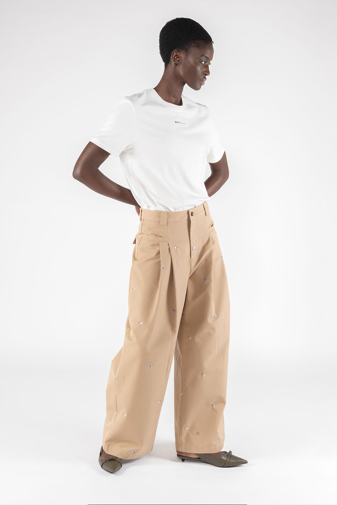 EMBROIDERED GABARDINE PANTS 8031 - KHAKI/LILAC - OOF WEAR