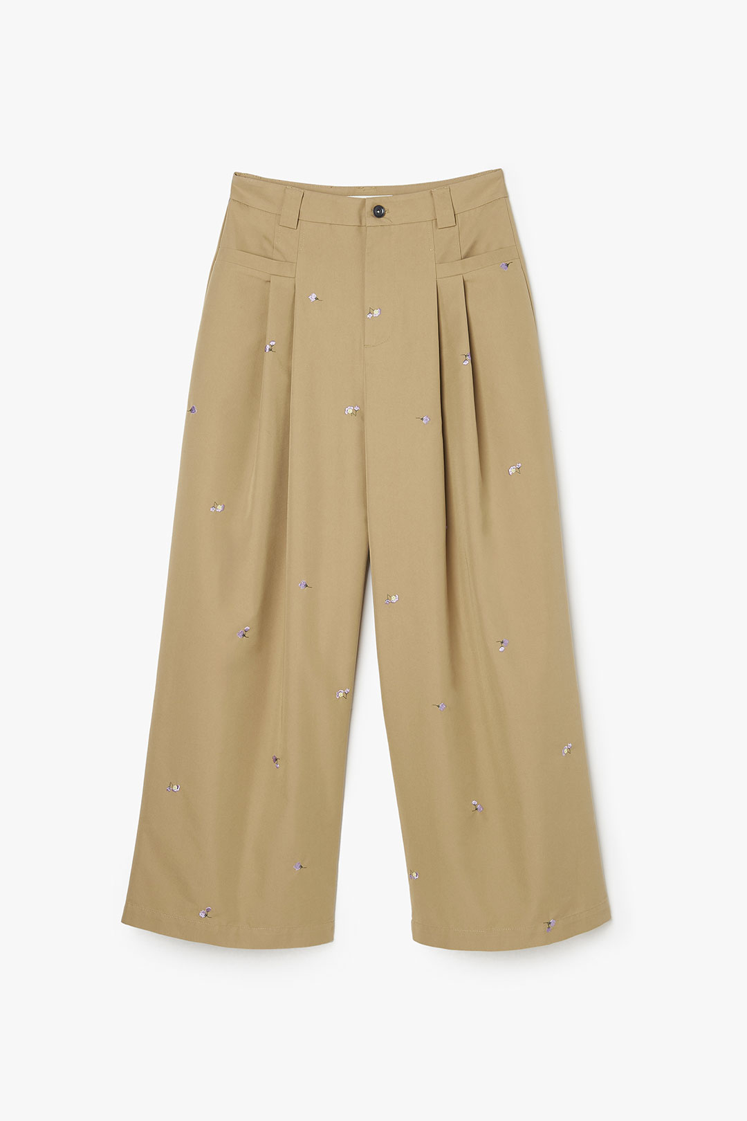 EMBROIDERED GABARDINE PANTS 8031 - KHAKI/LILAC - OOF WEAR