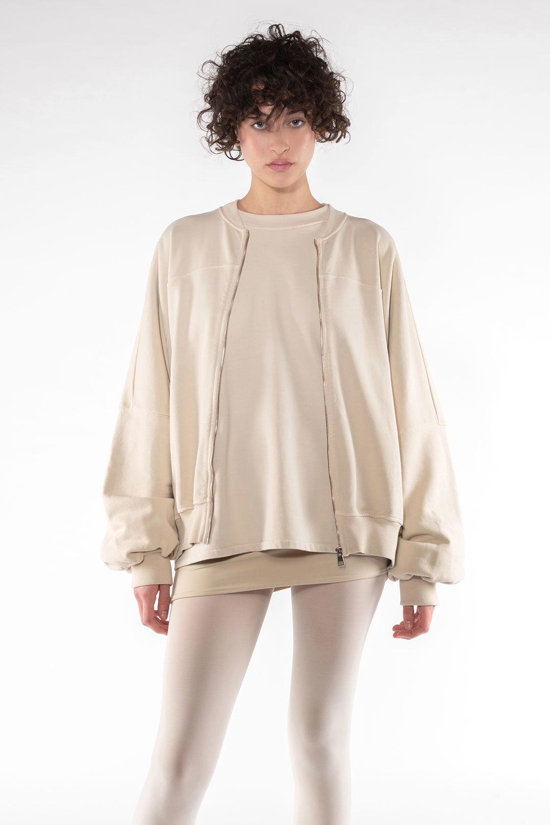 COTTON BOMBER SWEATSHIRT  4080 - BEIGE - OOF WEAR