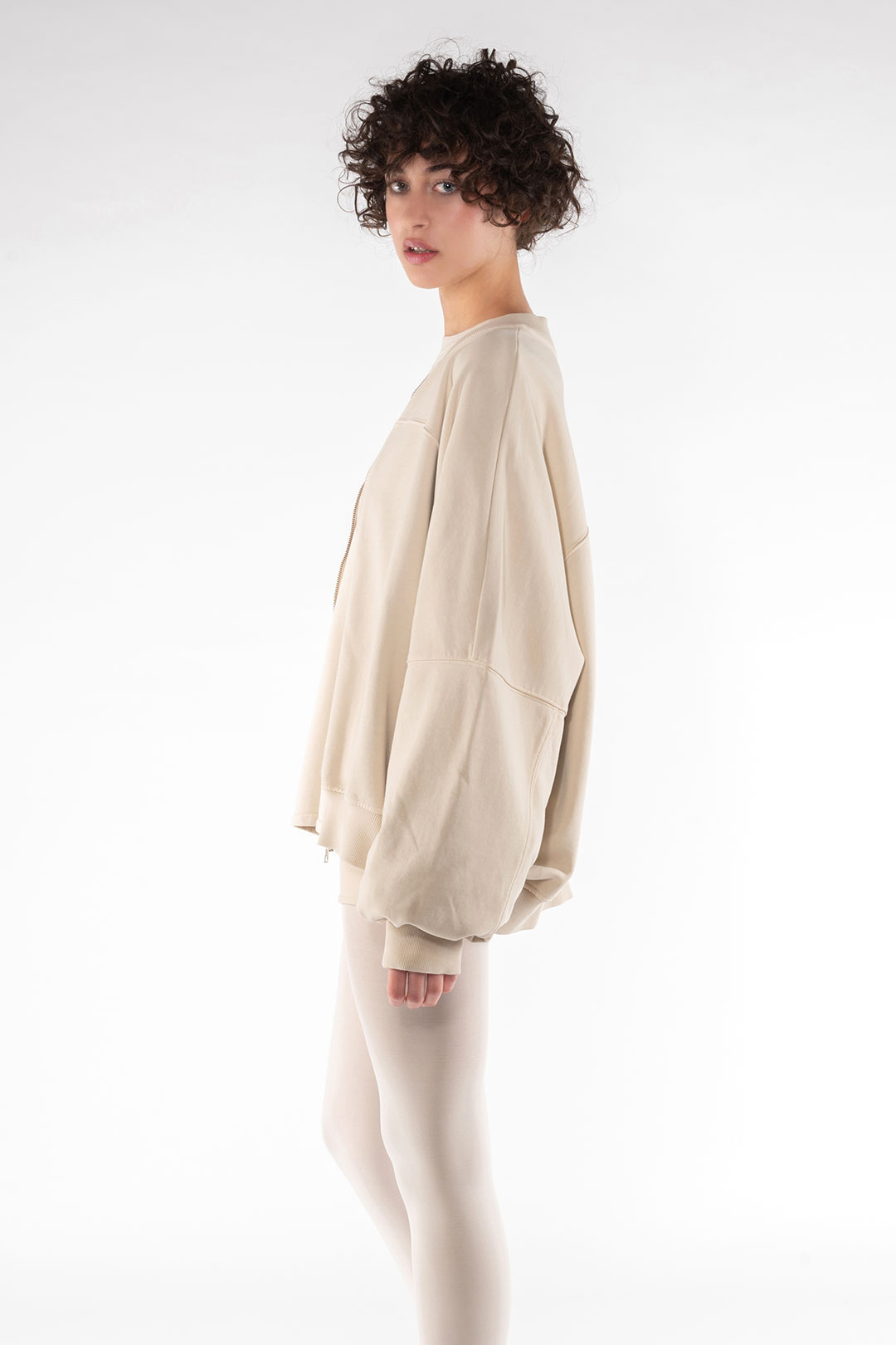 COTTON BOMBER SWEATSHIRT  4080 - BEIGE - OOF WEAR