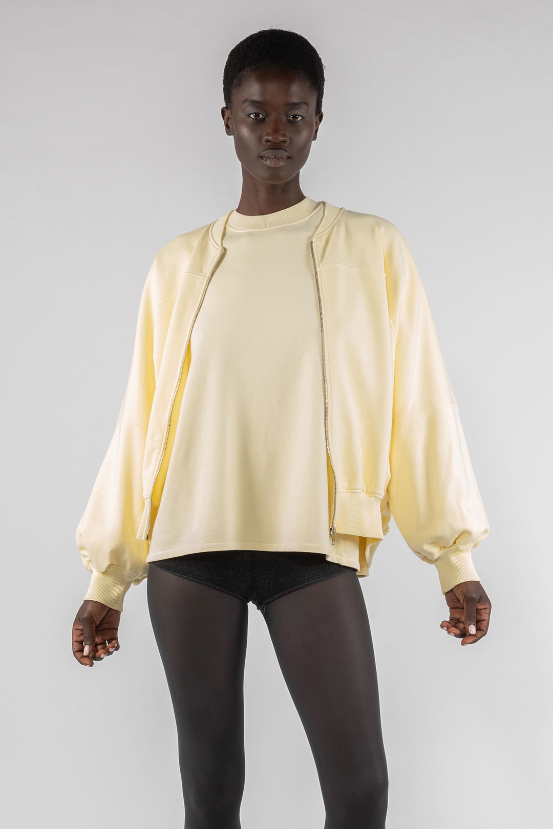 COTTON BOMBER SWEATSHIRT  4080 - PASTEL YELLOW - OOF WEAR