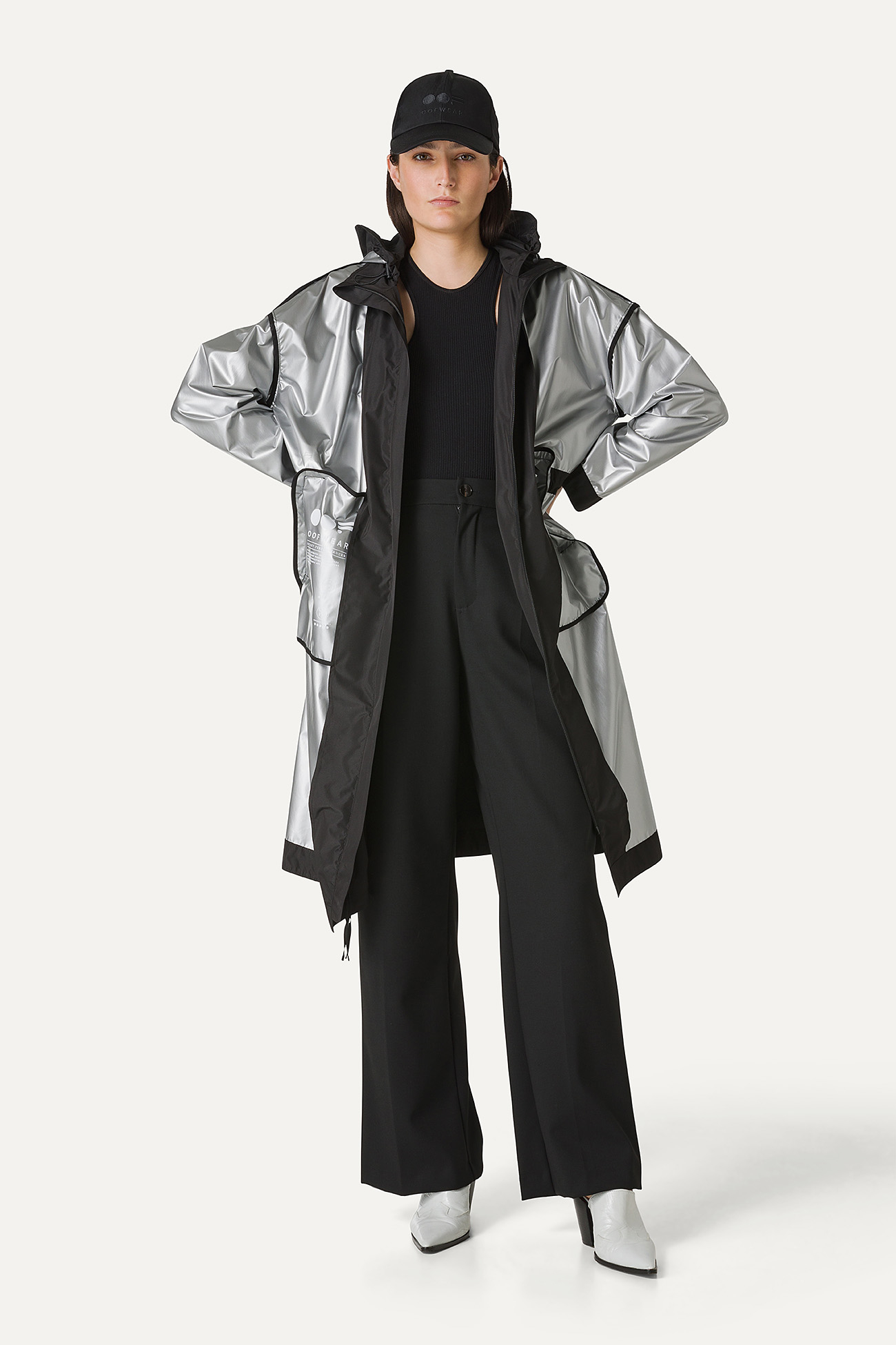 LONG NYLON JACKET WITH SILVER LINING 9216 - BLACK - OOF WEAR