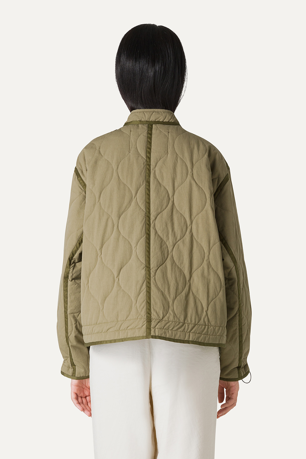 FLARED SHORT JACKET IN QUILTED NYLON 9224 - MOSS GREEN - OOF WEAR