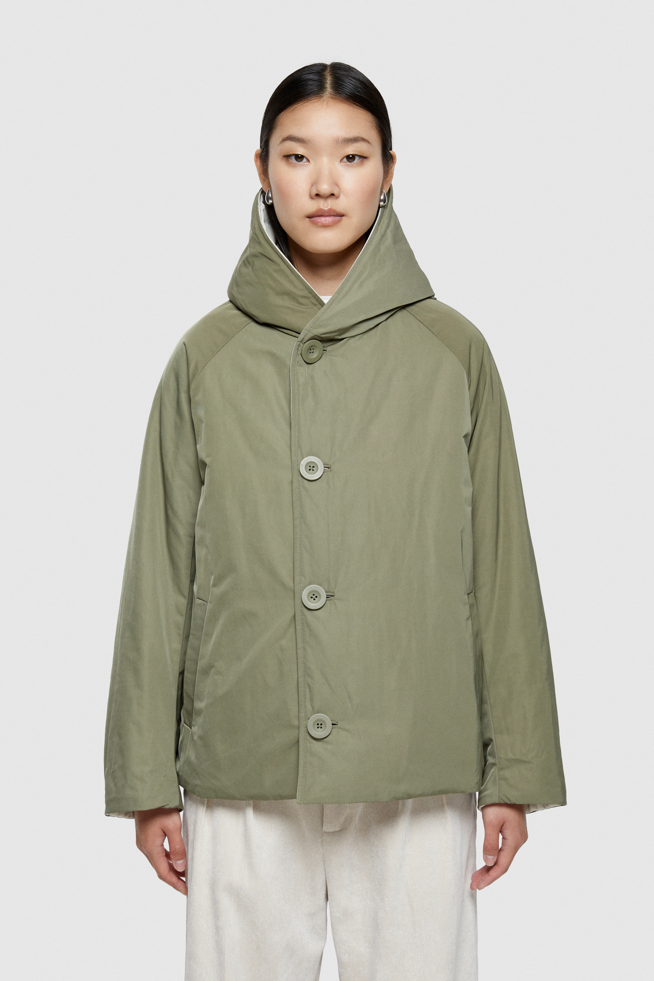 SHAPE MEMORY NYLON REVERSIBLE JACKET 9006  - CREAM/MILITARY GREEN - OOF WEAR