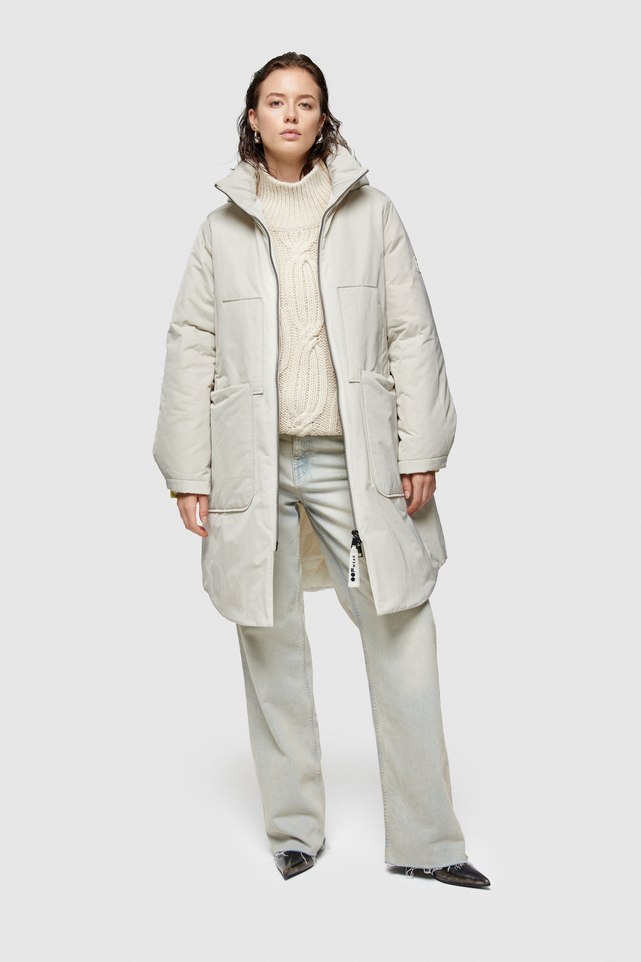 LONG PARKA 9094 IN SHAPE MEMORY NYLON - CREAM - OOF WEAR