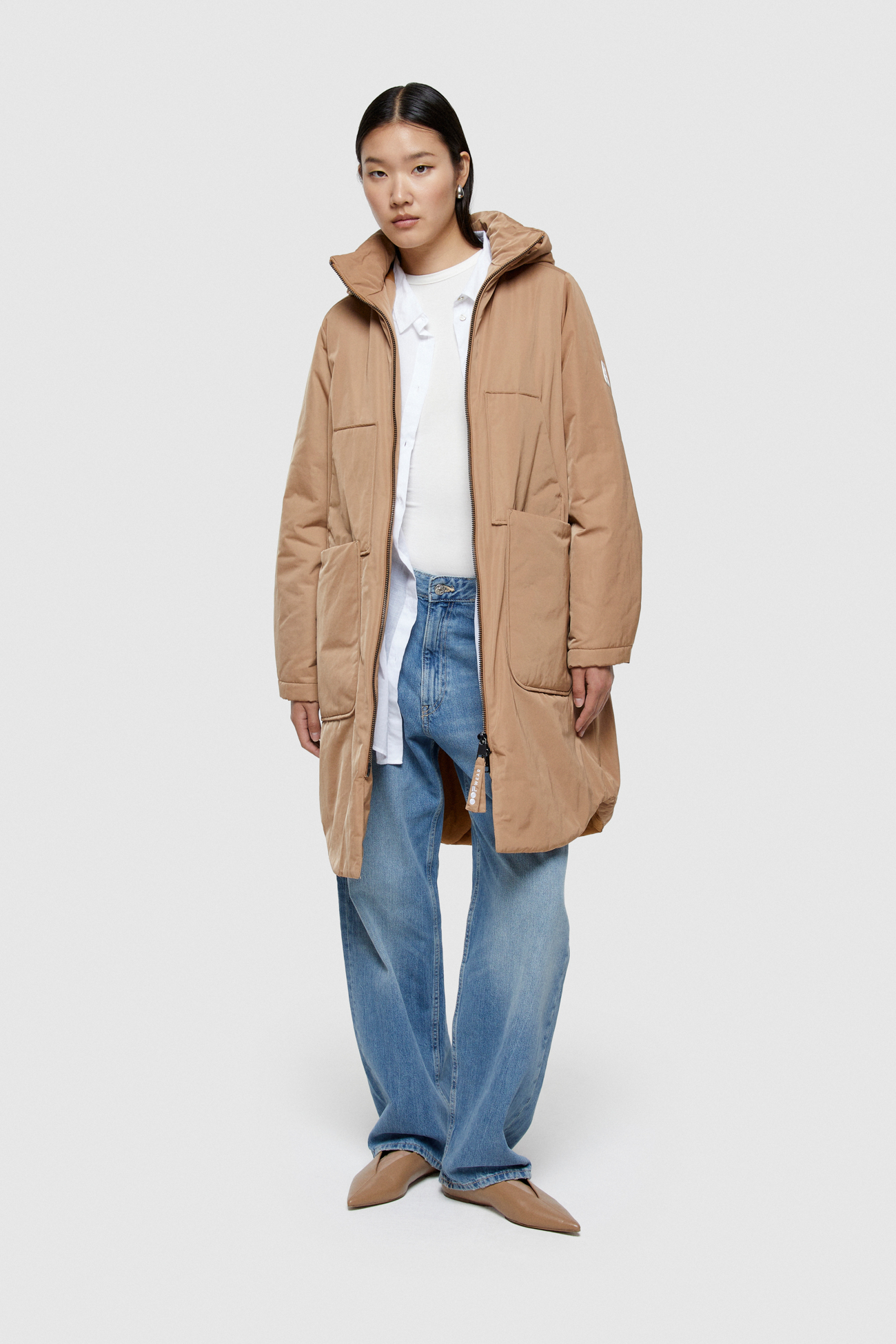 LONG PARKA 9094 IN SHAPE MEMORY NYLON - CAMEL - OOF WEAR