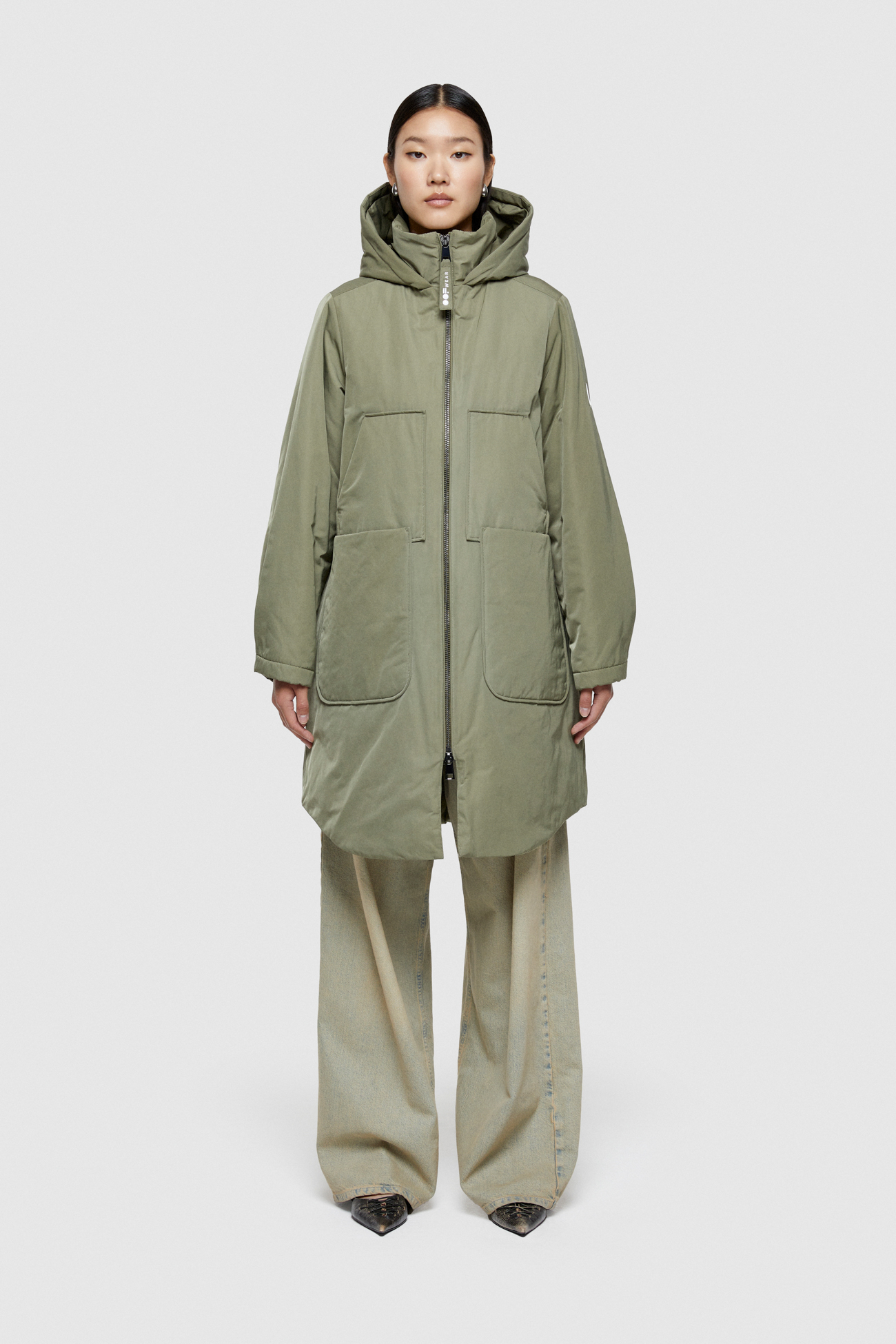 LONG PARKA 9094 IN SHAPE MEMORY NYLON - ARMY GREEN - OOF WEAR