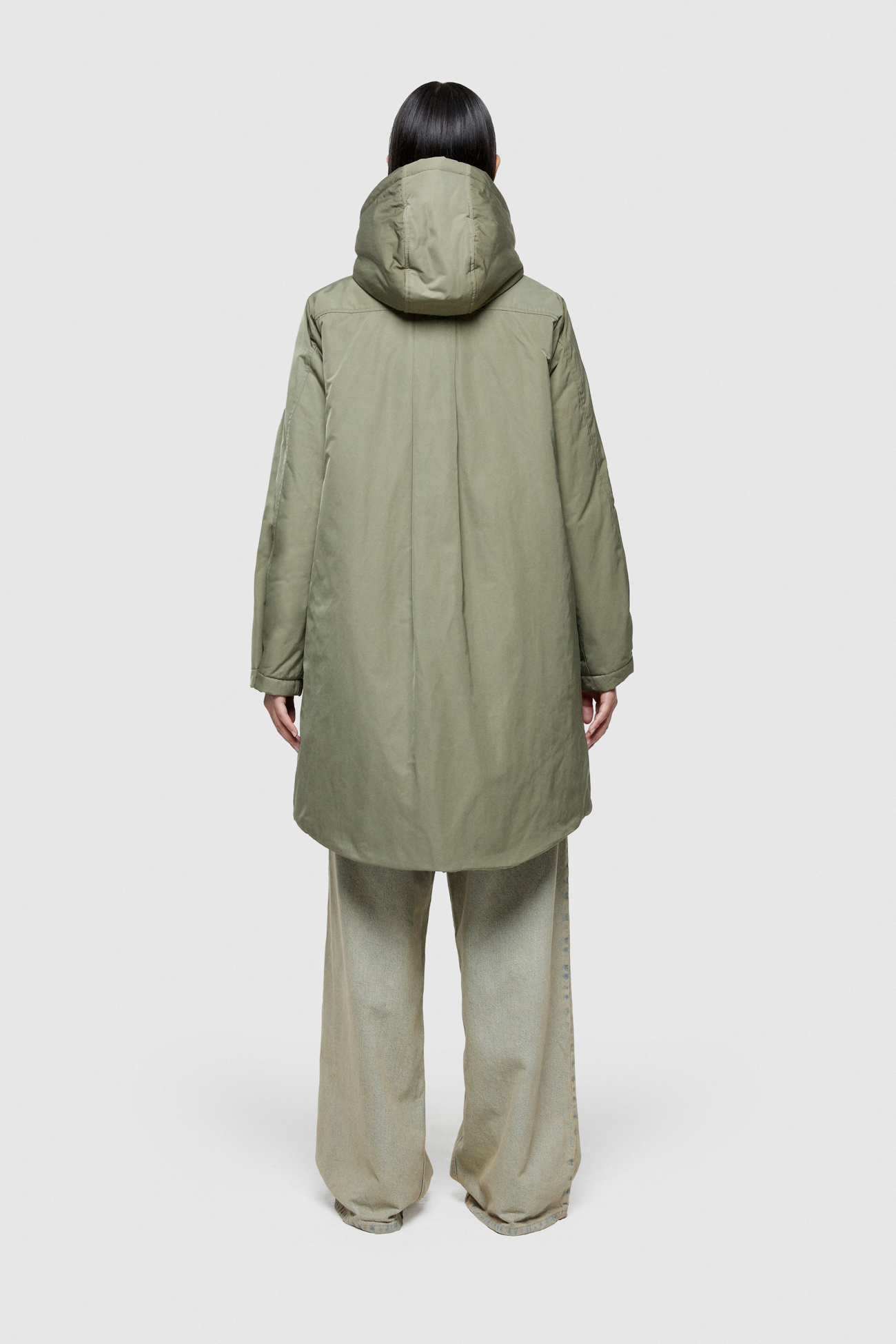 LONG PARKA 9094 IN SHAPE MEMORY NYLON - ARMY GREEN - OOF WEAR