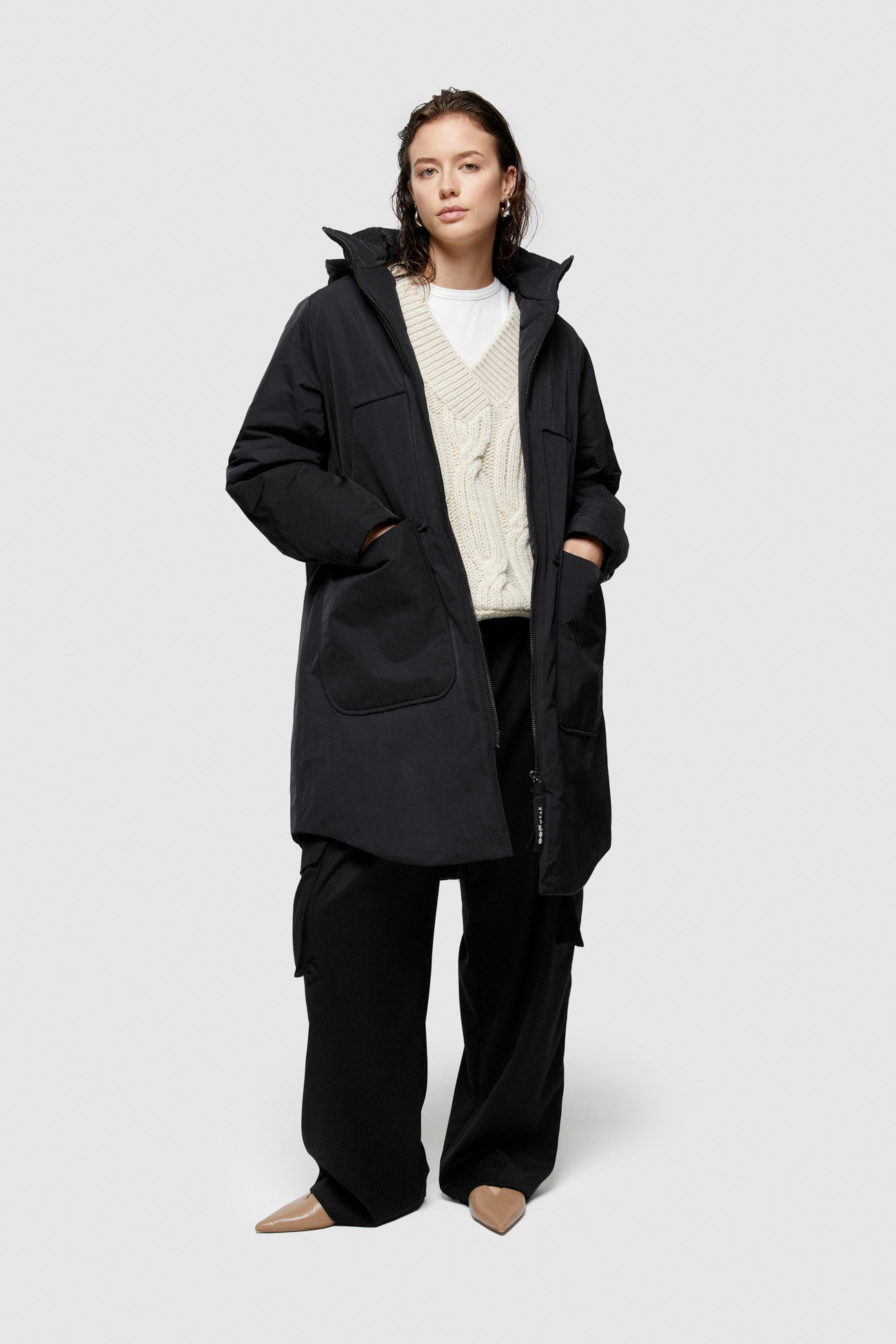 LONG PARKA 9094 IN SHAPE MEMORY NYLON - BLACK - OOF WEAR