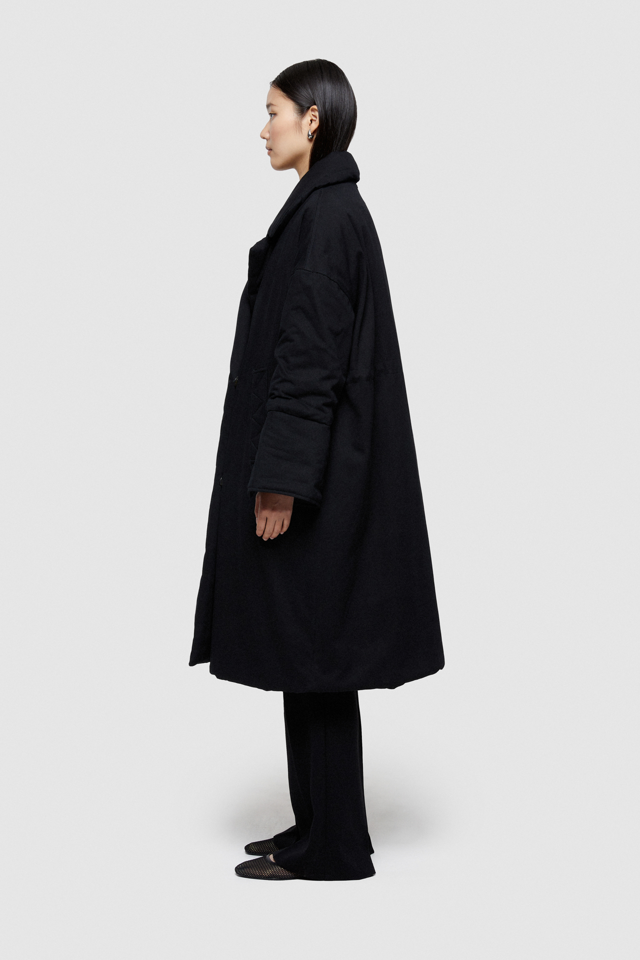 COTTON GABARDINE LONG JACKET 9244  - BLACK - OOF WEAR