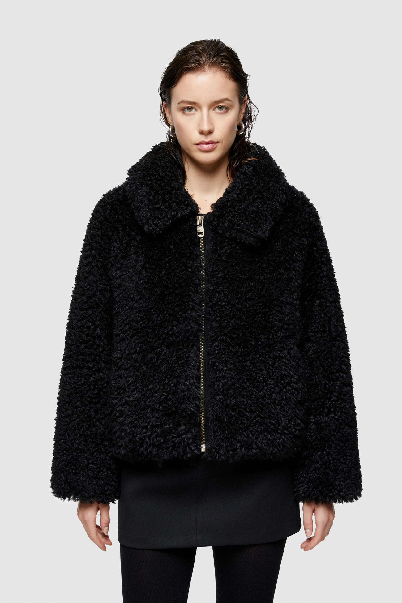 FAUX FUR SHORT JACKET 9258  - BLACK - OOF WEAR