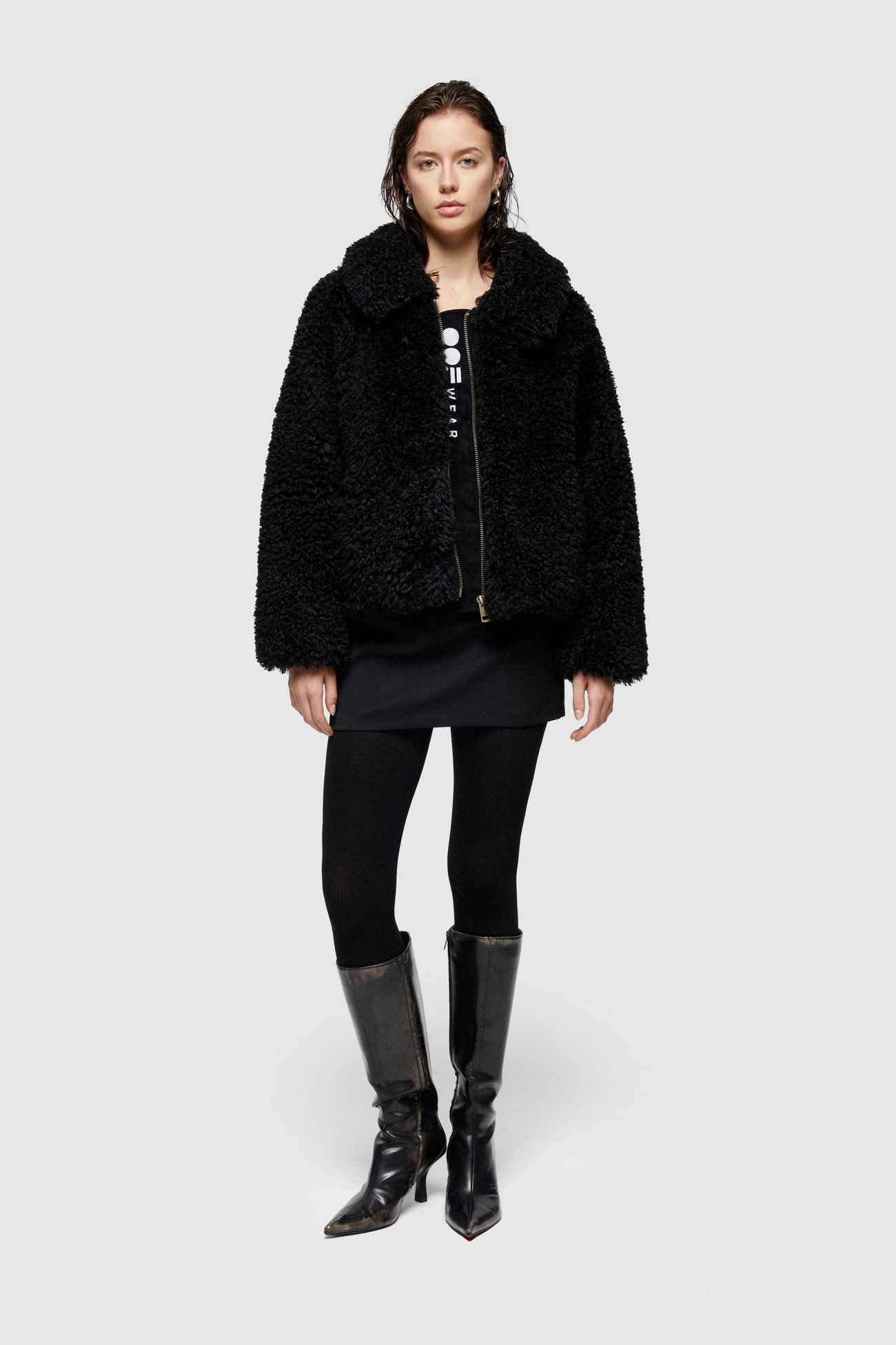 FAUX FUR SHORT JACKET 9258  - BLACK - OOF WEAR