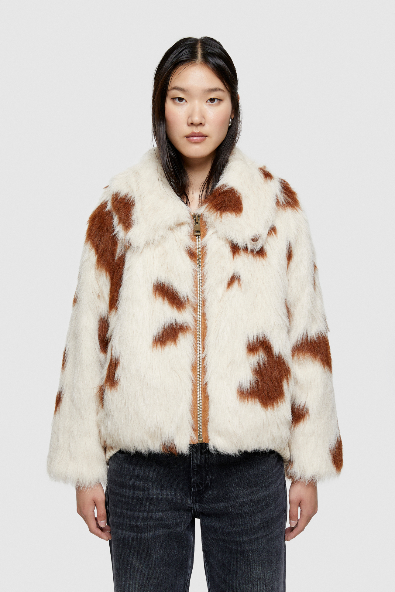 FAUX FUR SHORT JACKET 9258  - NATURAL/BROWN - OOF WEAR