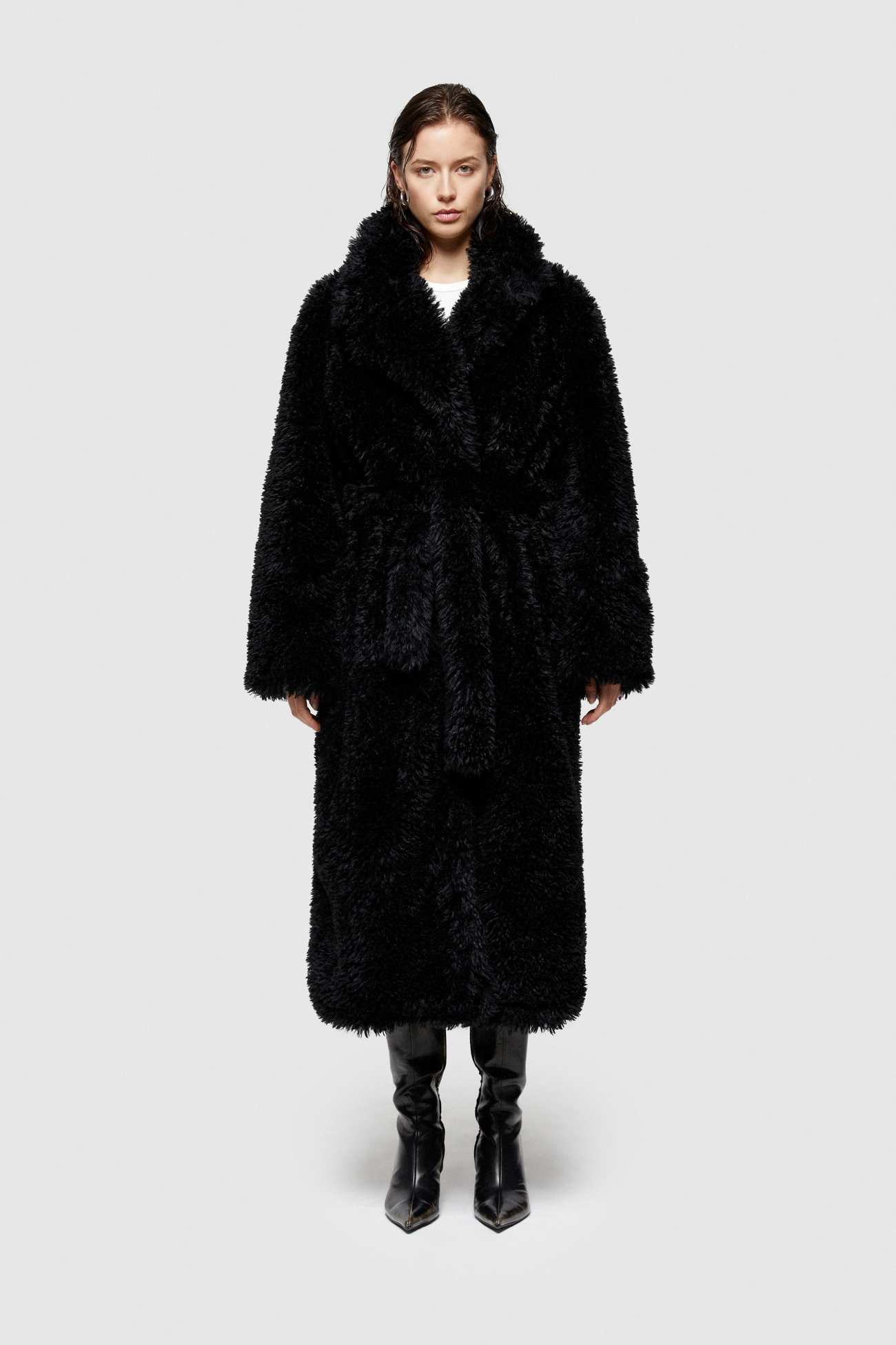 CAPPOTTO LUNGO 9259 IN ECO-PELLICCIA - NERO - OOF WEAR