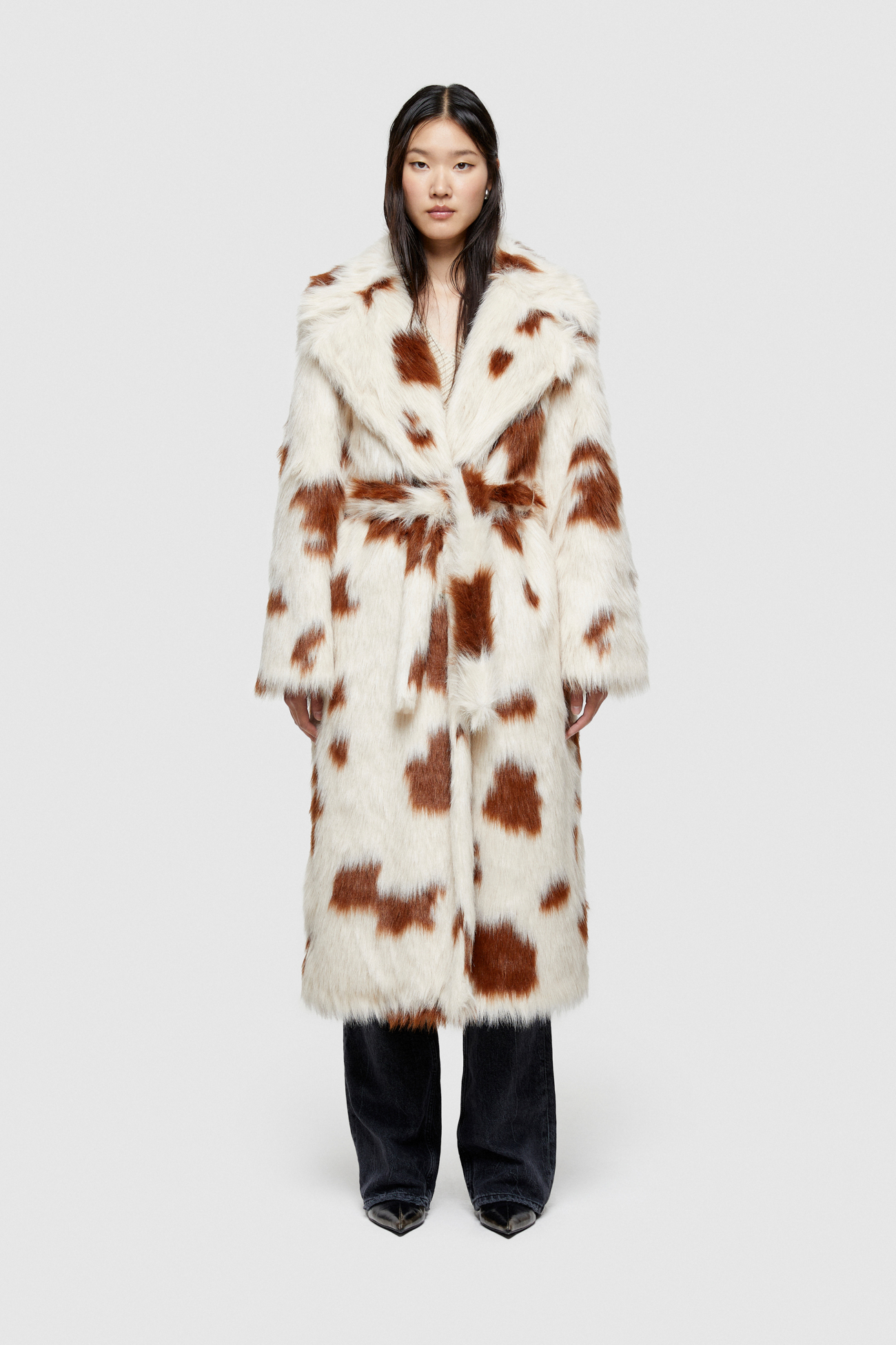 ECO FUR LONG COAT 9259 I - NATURAL/BROWN - OOF WEAR