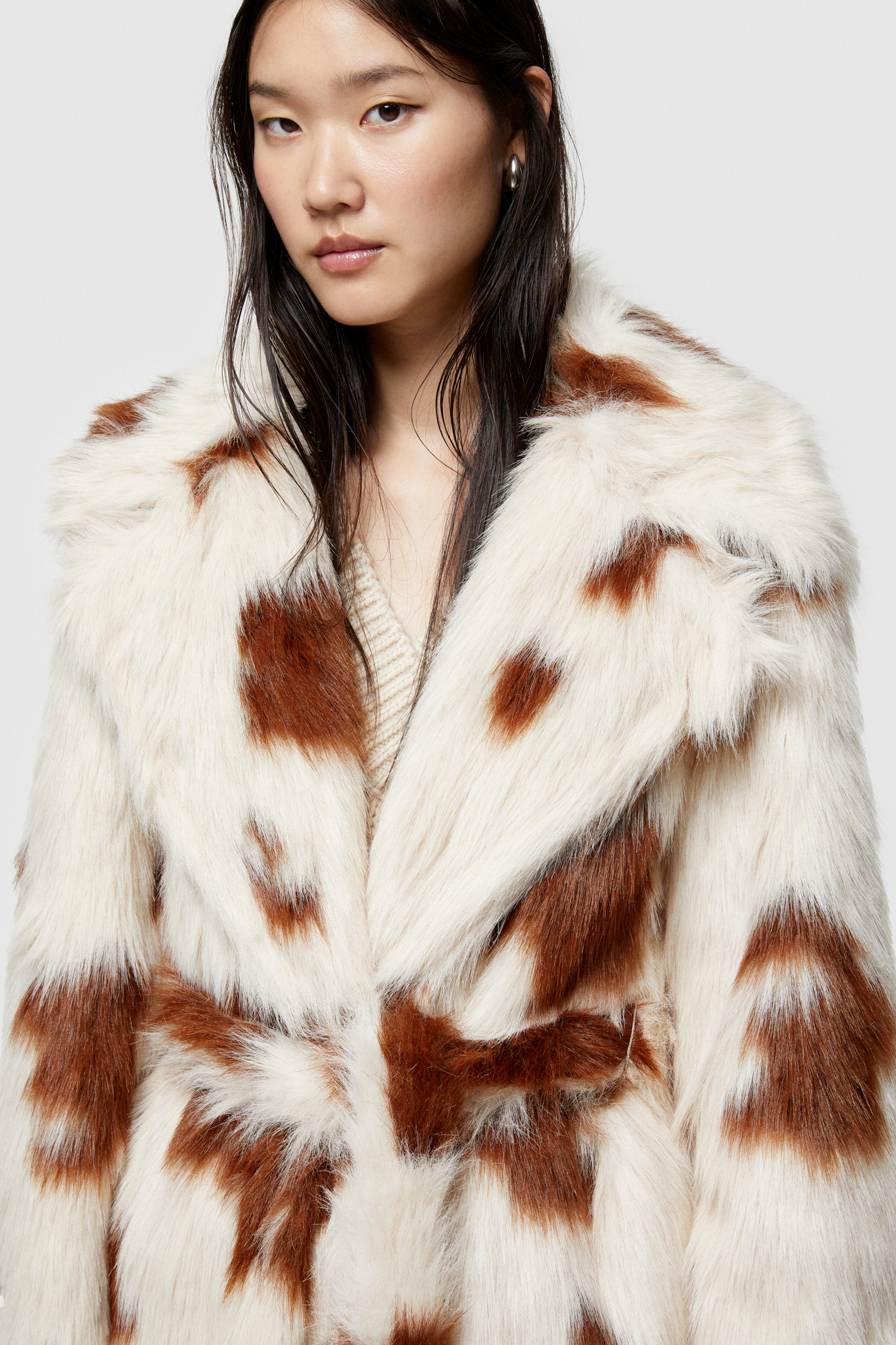 ECO FUR LONG COAT 9259 I - NATURAL/BROWN - OOF WEAR