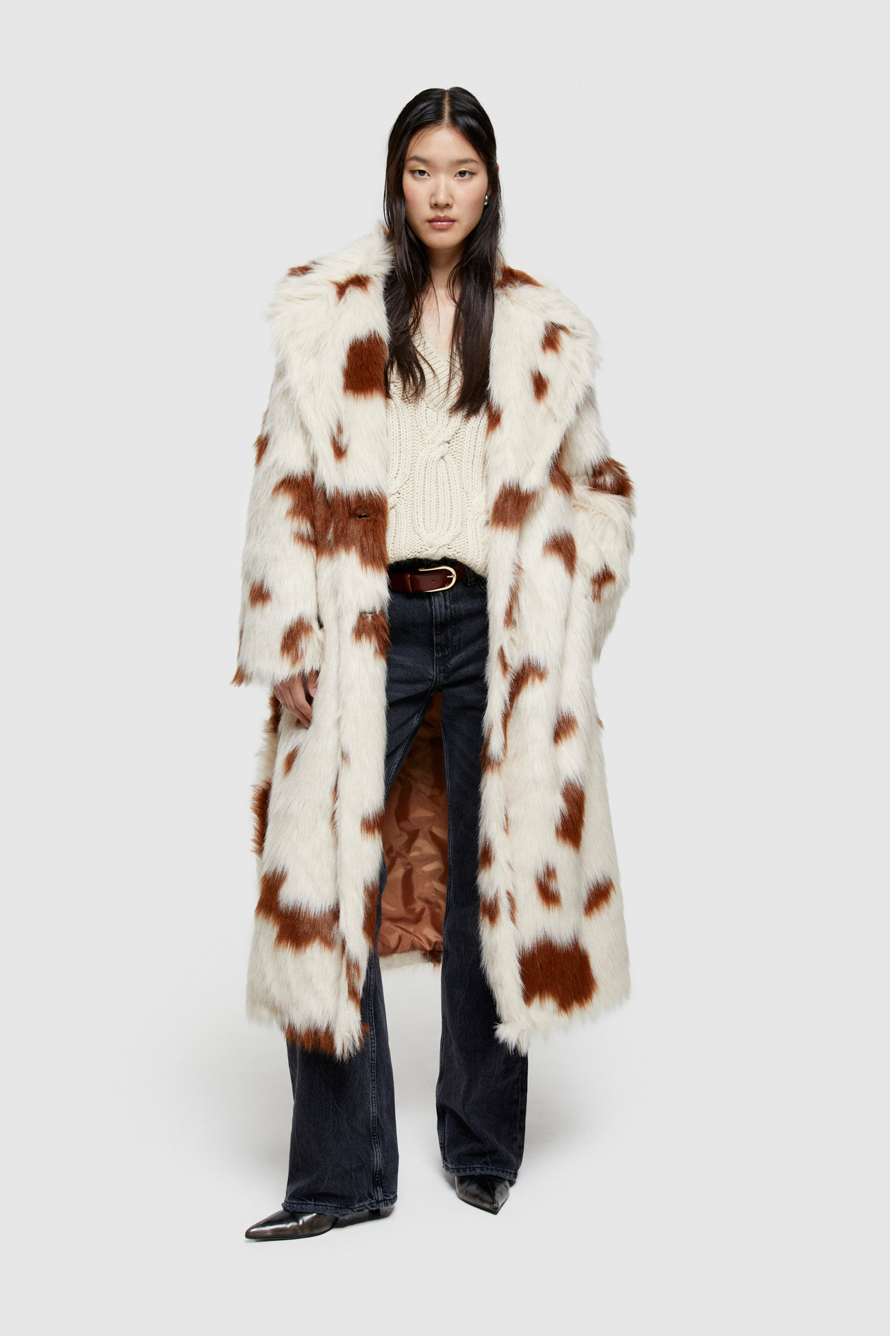 ECO FUR LONG COAT 9259 I - NATURAL/BROWN - OOF WEAR