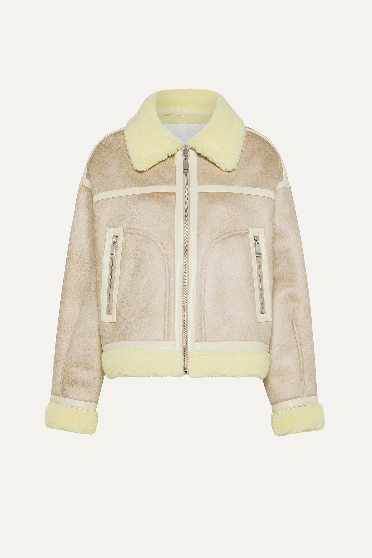 ECO-SHEEPSKIN REVERSIBLE SHORT JACKET 9262 - BEIGE/BANANA - OOF WEAR