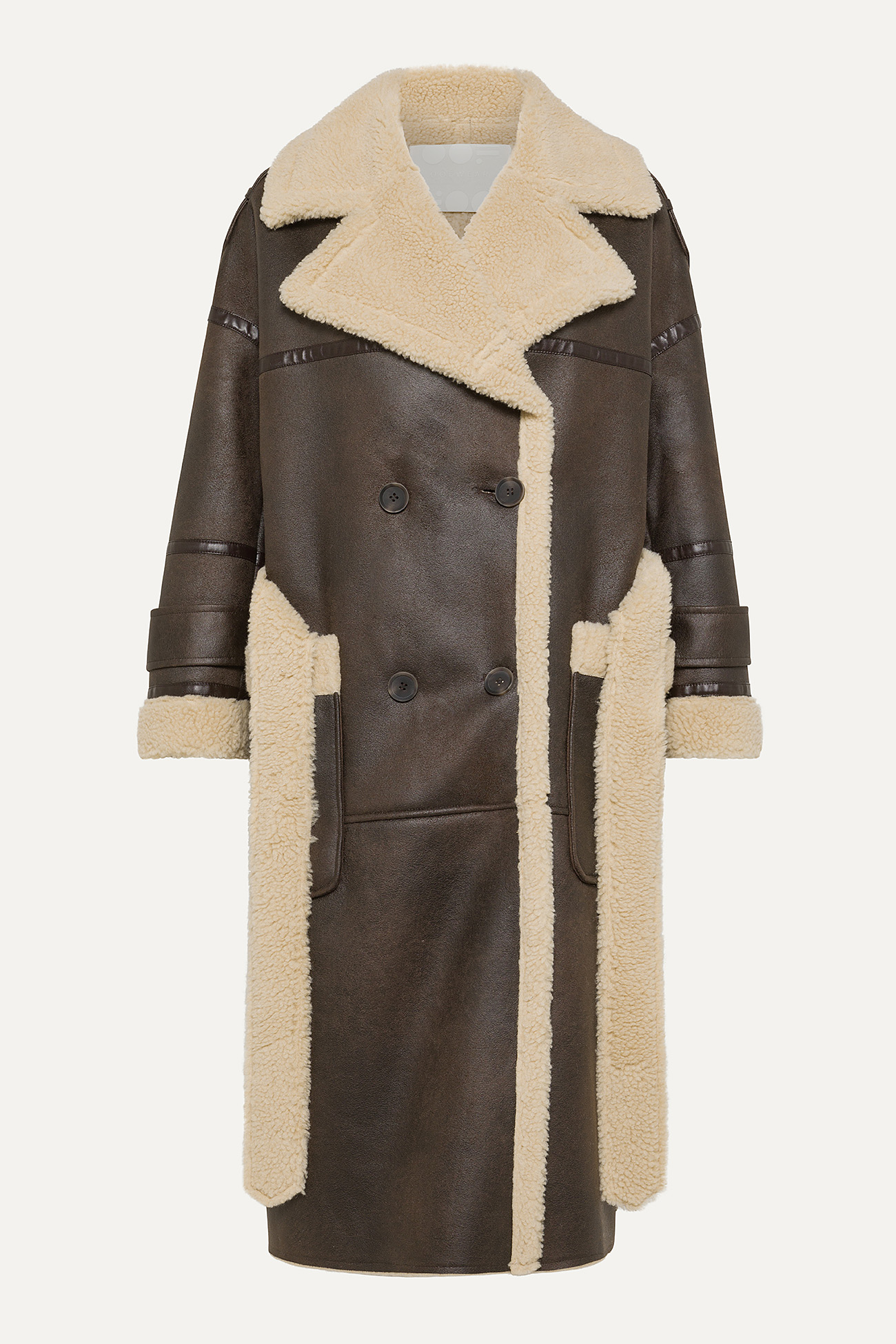 ECO-SHEEPSKIN REVERSIBLE LONG COAT 9263  - BROWN/CREAM - OOF WEAR