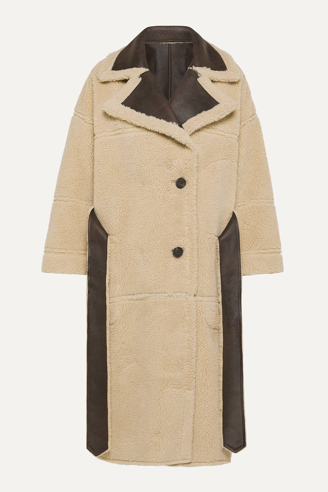 ECO-SHEEPSKIN REVERSIBLE LONG COAT 9263  - BROWN/CREAM - OOF WEAR