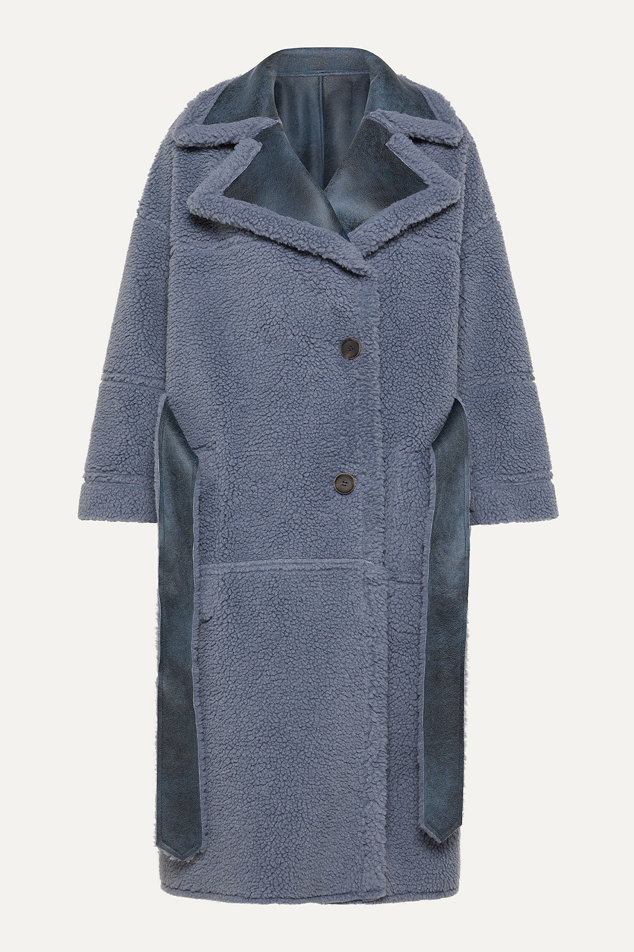 ECO-SHEEPSKIN REVERSIBLE LONG COAT 9263  - CERULEAN/SUGAR PAPER - OOF WEAR