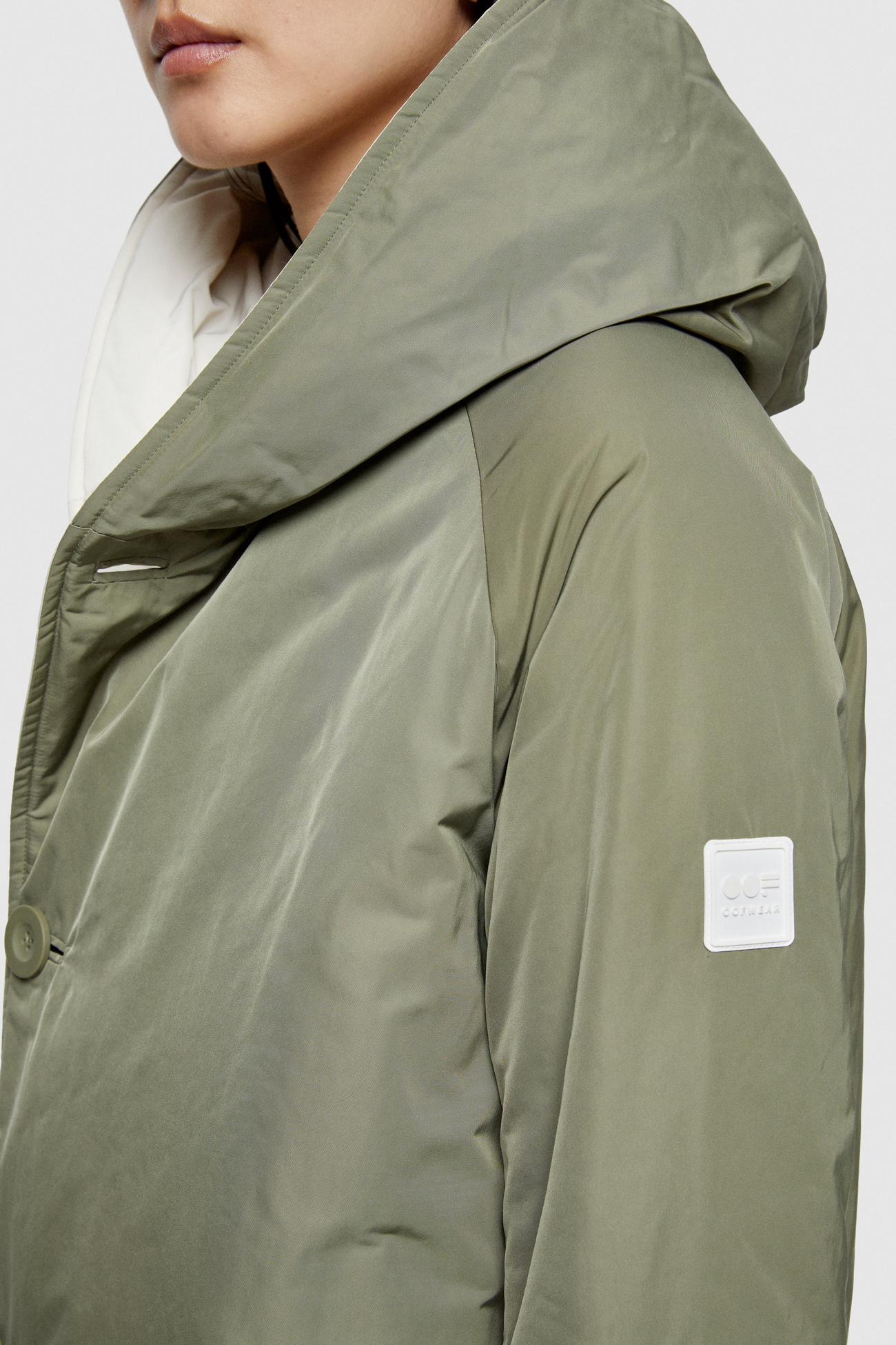 SHAPE MEMORY NYLON REVERSIBLE HOODED RAINCOAT 9410  - CREAM/MILITARY GREEN - OOF WEAR