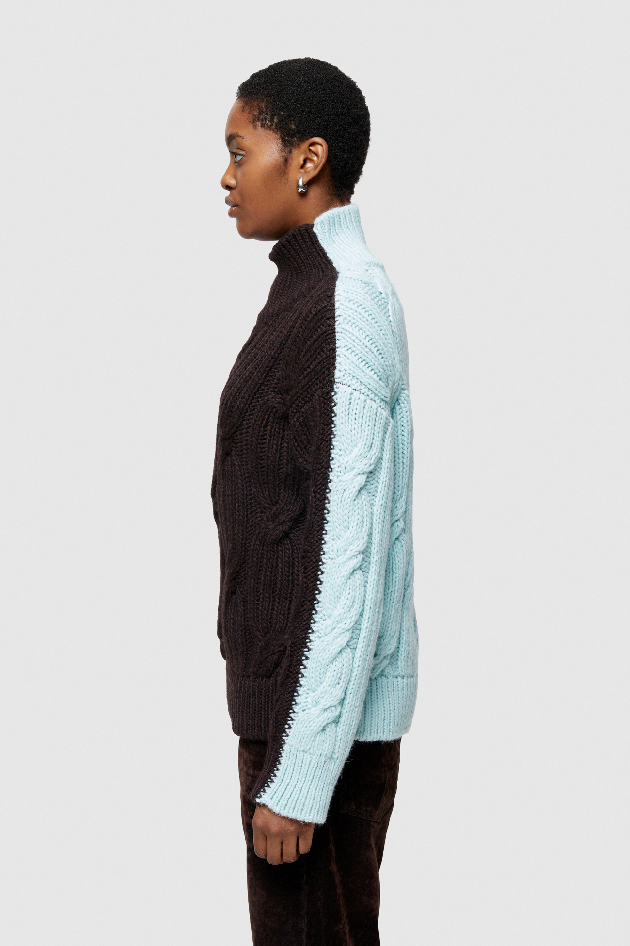 WOOL AND VISCOSE BLEND SWEATER 4076  - BROWN/AQUAMARINE - OOF WEAR