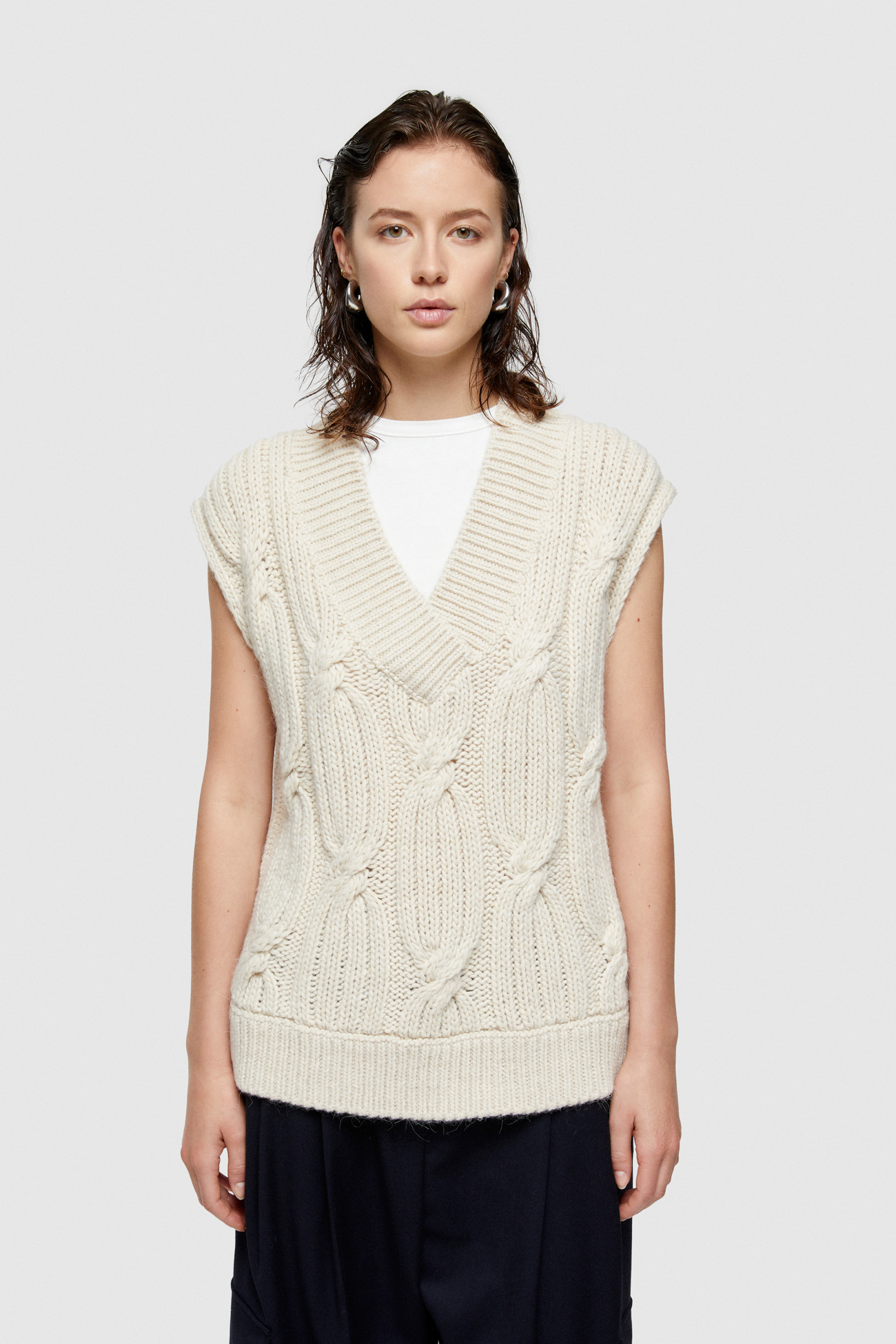 WOOL AND VISCOSE BLEND SHORT GILET 4078  - BUTTER - OOF WEAR