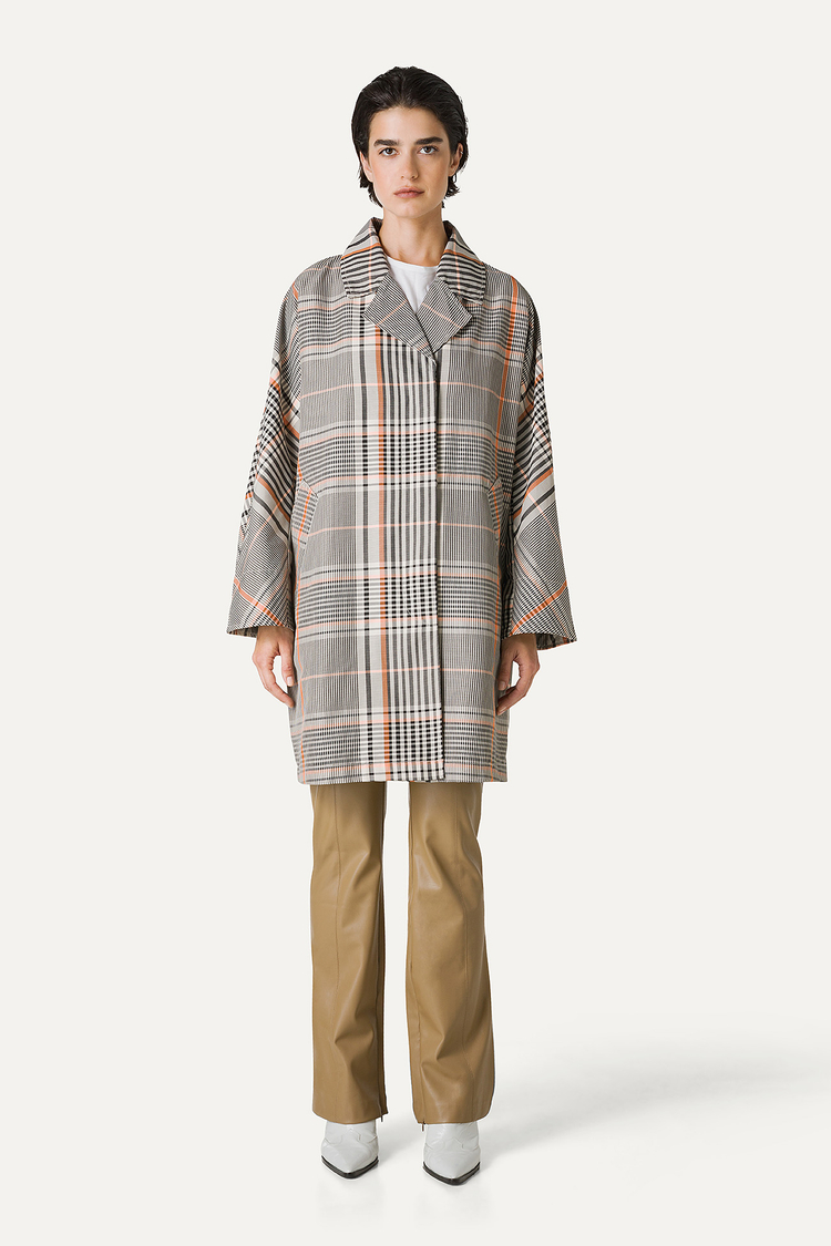 Oof Wear TRENCH IN NYLON MEMORY A DISEGNO CHECK 9138 - ARANCIO/CREMA