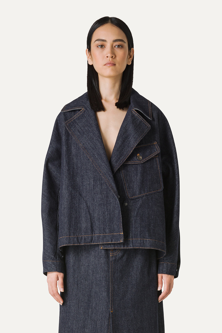 Oof Wear TRENCH CORTO IN DENIM LAVATO 9202 - BLU SCURO