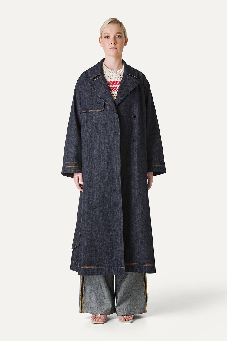 Oof Wear TRENCH LUNGO IN DENIM LAVATO 9203 - BLU SCURO