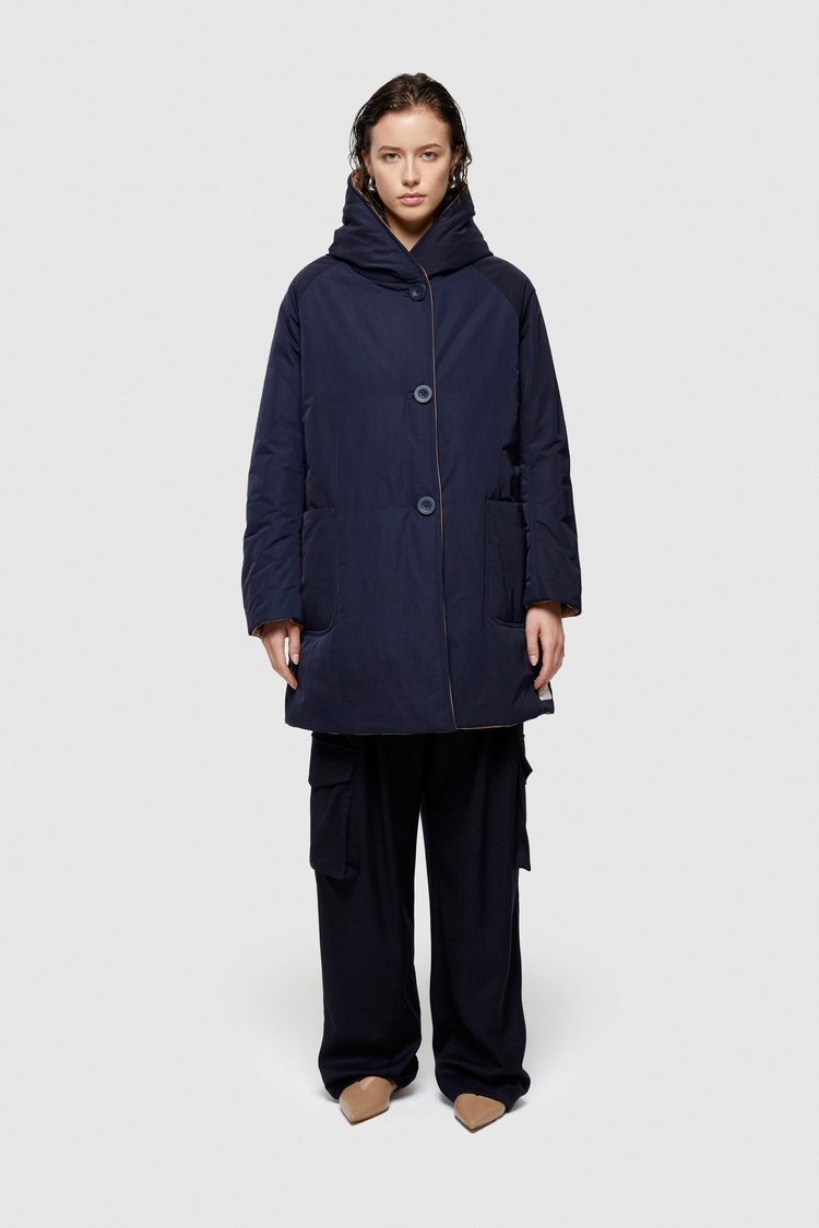 Oof Wear IMPERMEABILE REVERSIBILE 9410 IN NYLON MEMORY CON CAPPUCCIO - BLU NOTTE/CAMMELLO